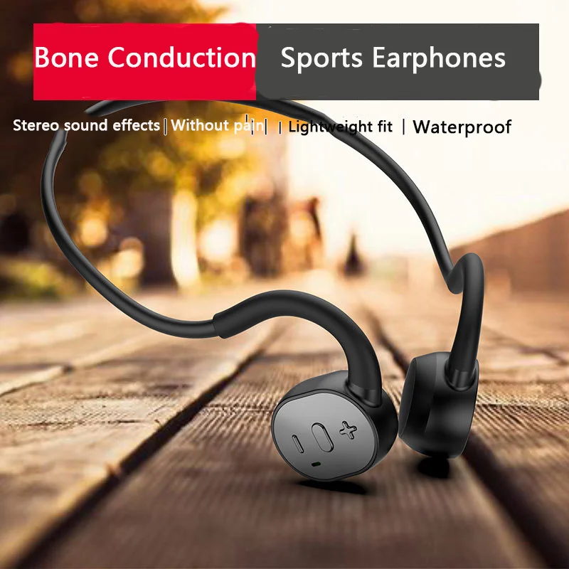 New True Bone Conduction Bluetooth Headset Sports Running Wireless Waterproof Earphone Non-ear Riding  Headphone with Mic Stereo