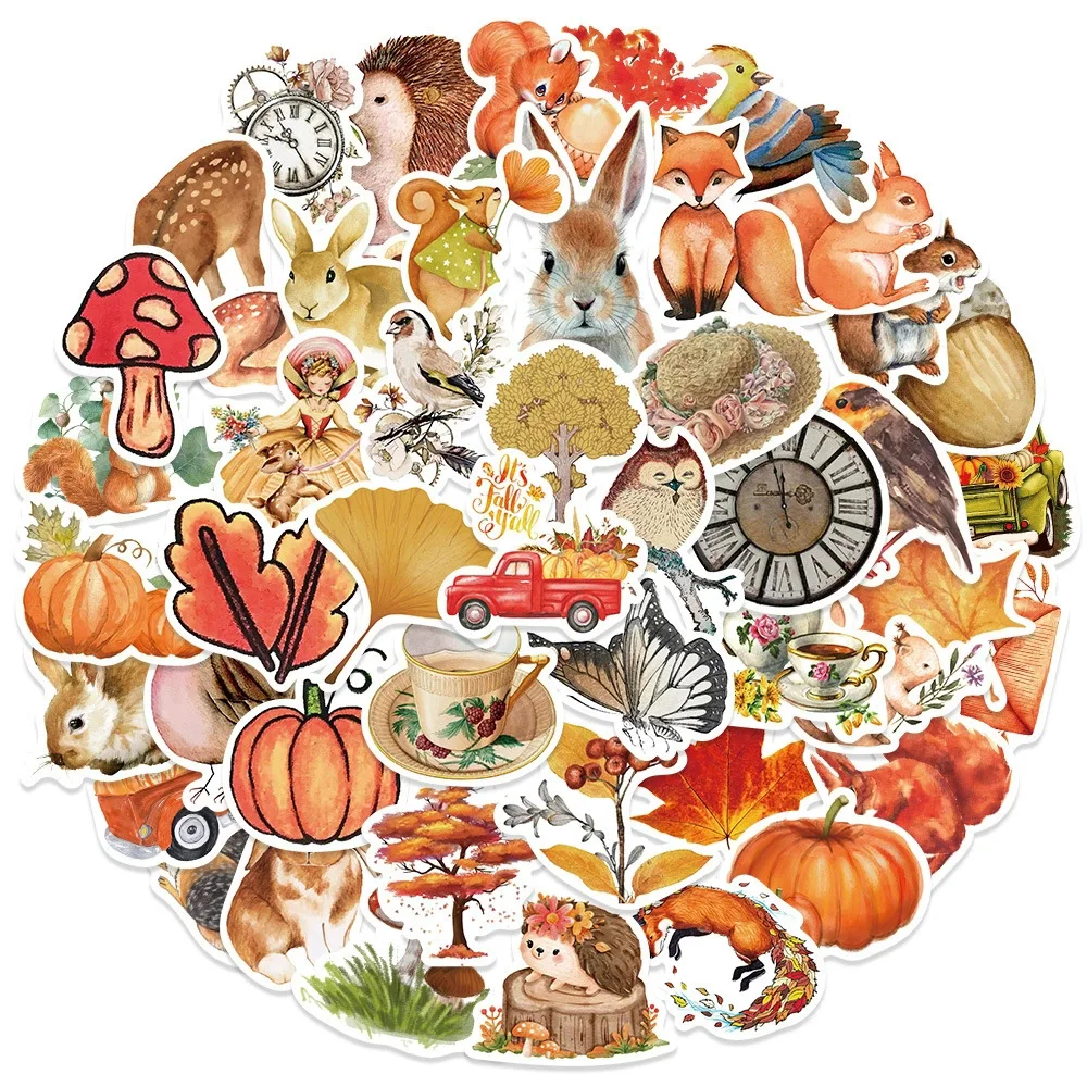 10/30/50pcs Retro Autumn Forest Cartoon Stickers Aesthetic Cute Rabbit Squirrel Decals Toys DIY Scrapbook Laptop Stationery