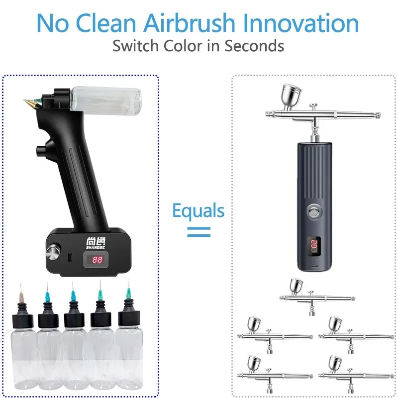 No-Clean Airbrush Kit-30PSI  Rechargeable Cordless Quick Spray Portable Tools for Model Painting Furniture Restoration