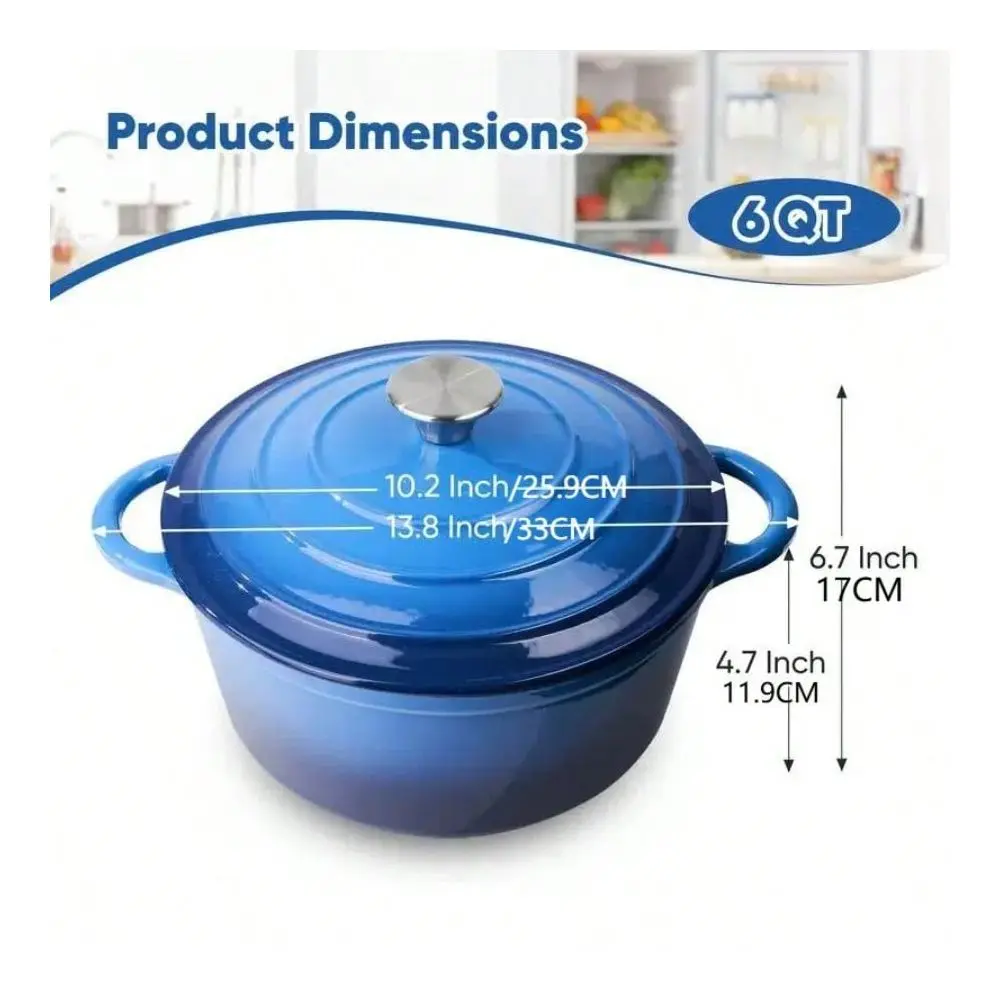 

Cast Iron Dutch Oven, 6QT Dutch Oven Pot With Lid, Heavy Duty Cooking Pot For Bread Baking, Braising, Stews, Roasting