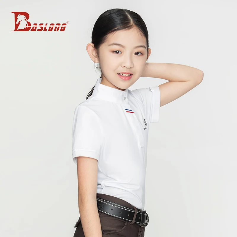 Baslong Equestrian Sports T-Shirt Polo Shirt Professional Riding Short-Sleeved Knight Clothing Equestrian Obstacle Competition Clothing for Kidsren