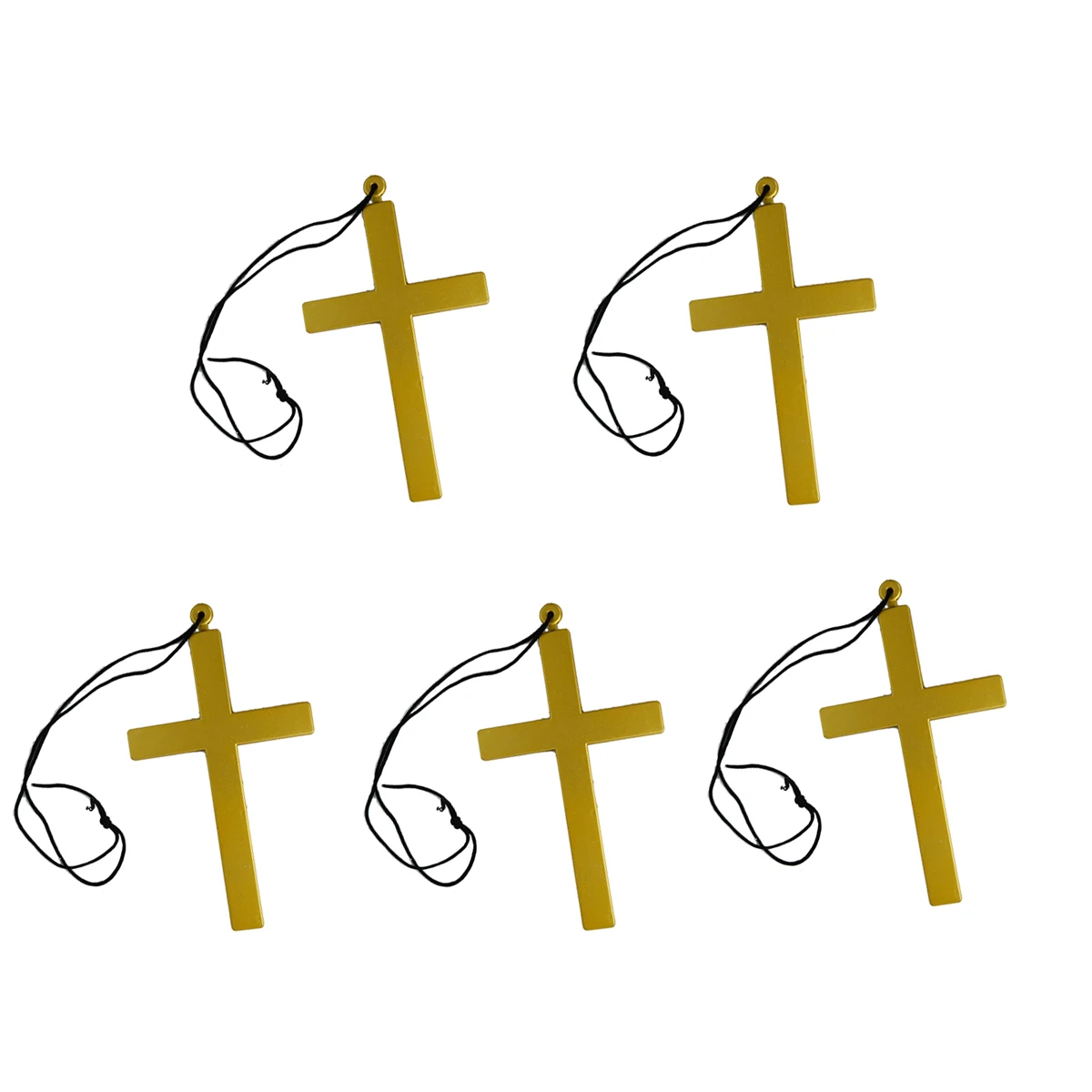 

5pcs Gold Cross Necklaces Plastic Priest Monk Accessories Halloween Party Favors Large Crucifix For Prayer Beads Church