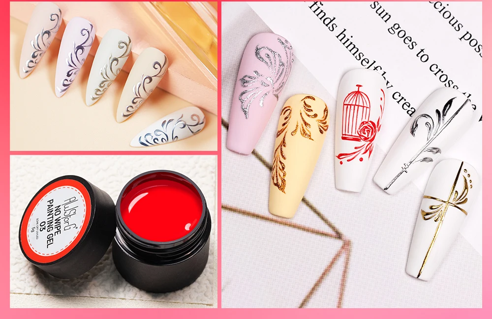 AWStorG 5 g 4-in-1 No Wipe Painting Gel Lack No Flowing Black White Color Painting Liner Nail Art Glitter UV Gel Top Coat Man – Detail 6