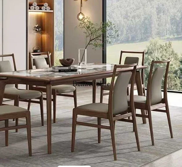 

FG44North American black walnut new Chinese light luxury dining table solid wood bright rock slab dining table