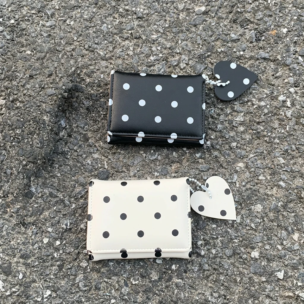 Women'S Bifold Wallet Multi-Functional Polka Dot Wallet Card Holder Purse Pu Material Pu Women'S Wallet For Short Outings Dating