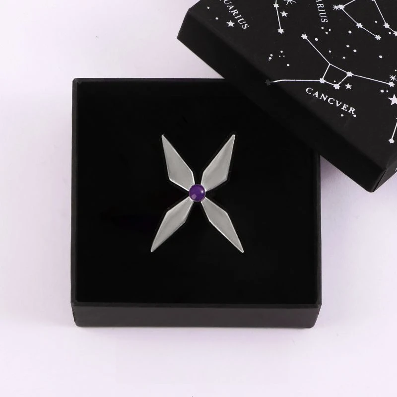 Geometric Four-point Metal Brooch Purple Inlay Cross Shape Cosplay Costume Pin Jewelry Accessory Gift
