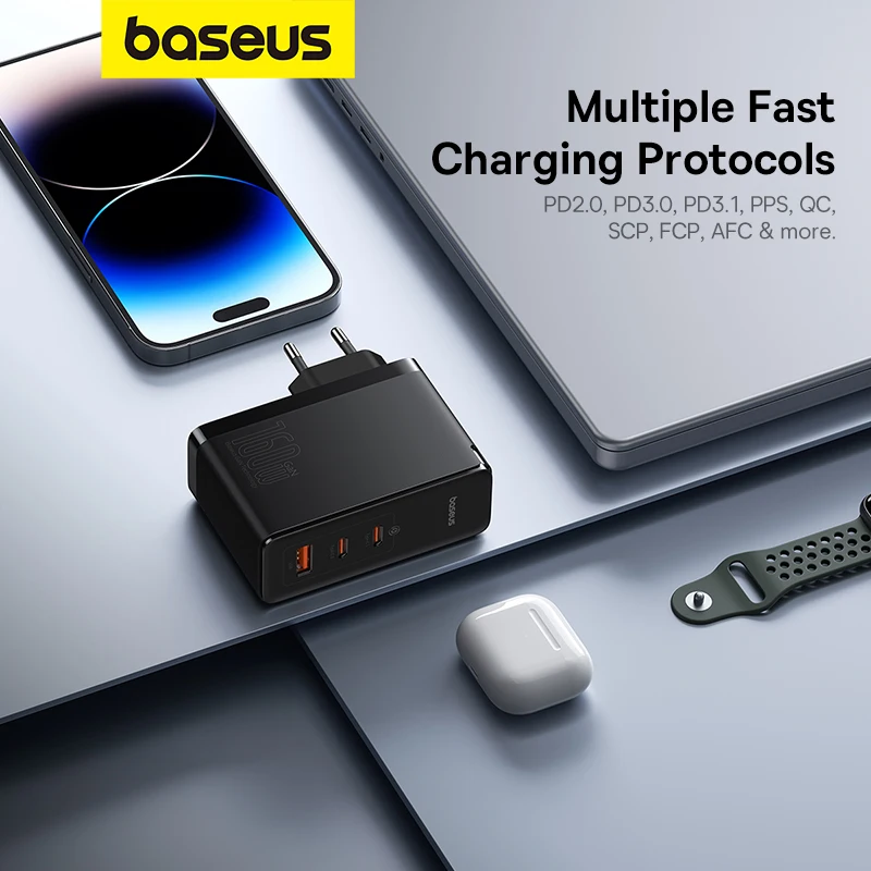 Baseus 160W GaN Charger Fast Charger For Laptop Tablet iPhone 15 14 Type C Charger Support PD3.1 QC PPS With USB Phone Charger