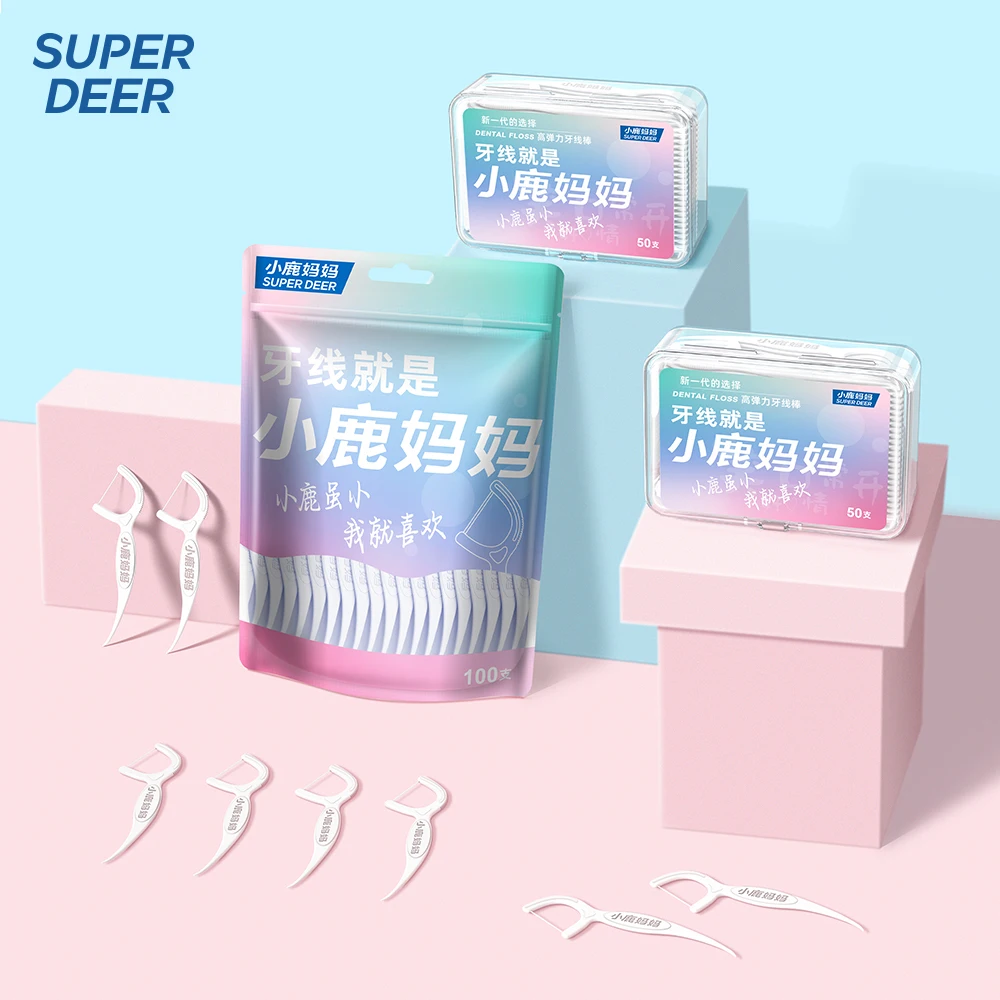 50/100 Bow Shape Dental Floss Pick Thin Floss Sticks Oral Hygiene Care Deep Clean Between Teeth Interdental Teeth Cleaning Tool