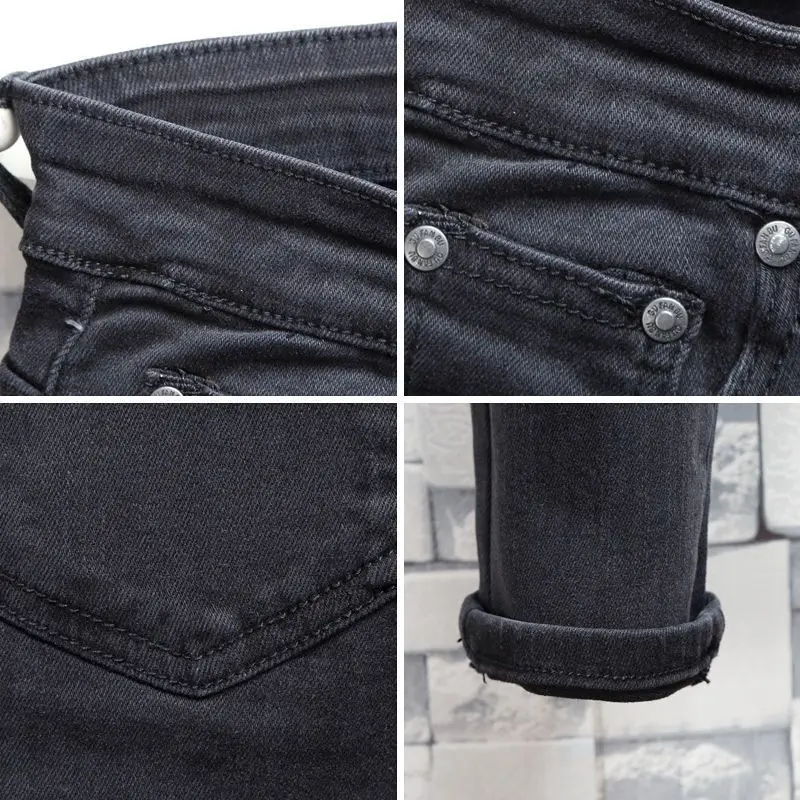 MEN FASHION Retro Washed Black Nine-point Slim-fitting Jeans Men's 2026 New Versatile Elastic Social People Small Feet Trousers
