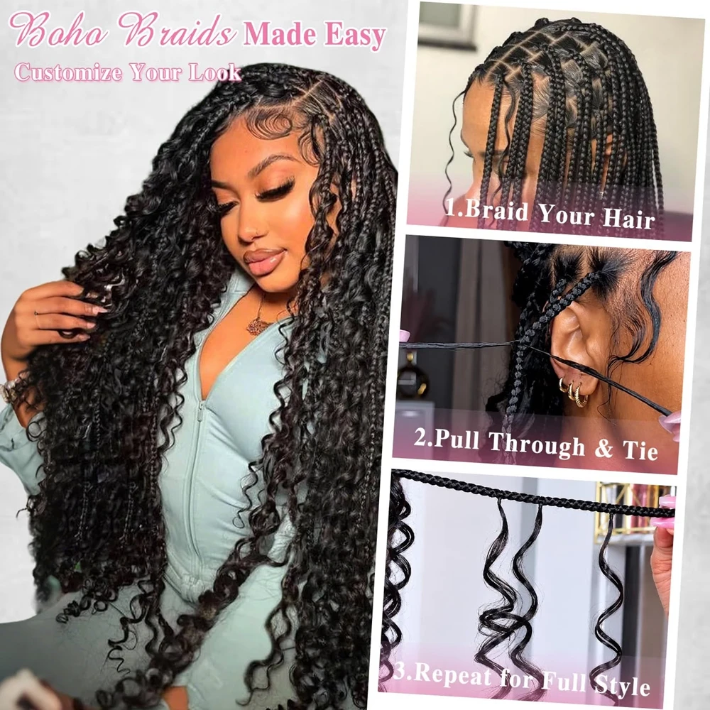 Burmese Curly Miracle Knots Crochet Human Hair 14-26 Inch Peruvian Hair Extensions 60g One Bulk And Braiding Hair 100% Human Hair Bundles Feather Crochet Human Hair For Women 1/2/3 Pieces ALIANNA Hair Reusable Pre-Separated Beginner Friendly Natural Black view 7