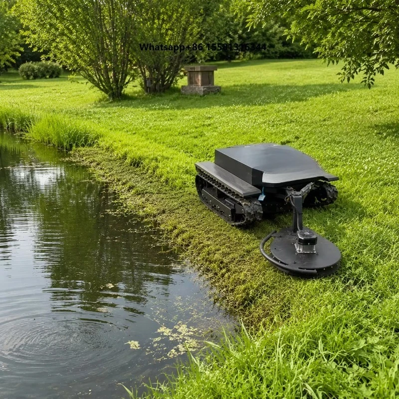 Remote Control Mower Tractor with Side Cutting Tracked Tank Lawn Mower for Muddy Fields/Steep Slopes/Rugged Mountain Paths