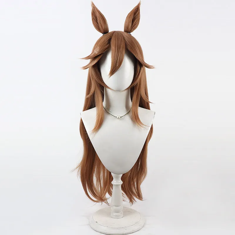 Gioco Pretty Derby Samson Grande Parrucca Cosplay Marrone Lungo Lunghezza Capelli Cosplay Con Orecchie Coda Per Comicon Party Donne Adulte Uomini
