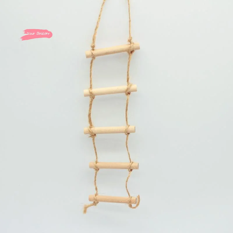 1 pçs mini corda de cânhamo de madeira pendurado escada para casa de bonecas pet jardinagem-casa de boneca acessório cena em miniatura modelo brinquedo