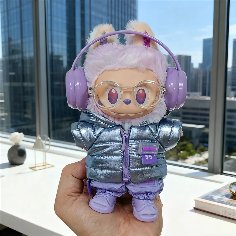 ل 15 17 سنتيمتر Labubu دمية الشتاء أسفل سترة مع أحذية الجينز الزي الكامل الملابس أسفل السترات الليزر Skiwear موضة الملابس #2