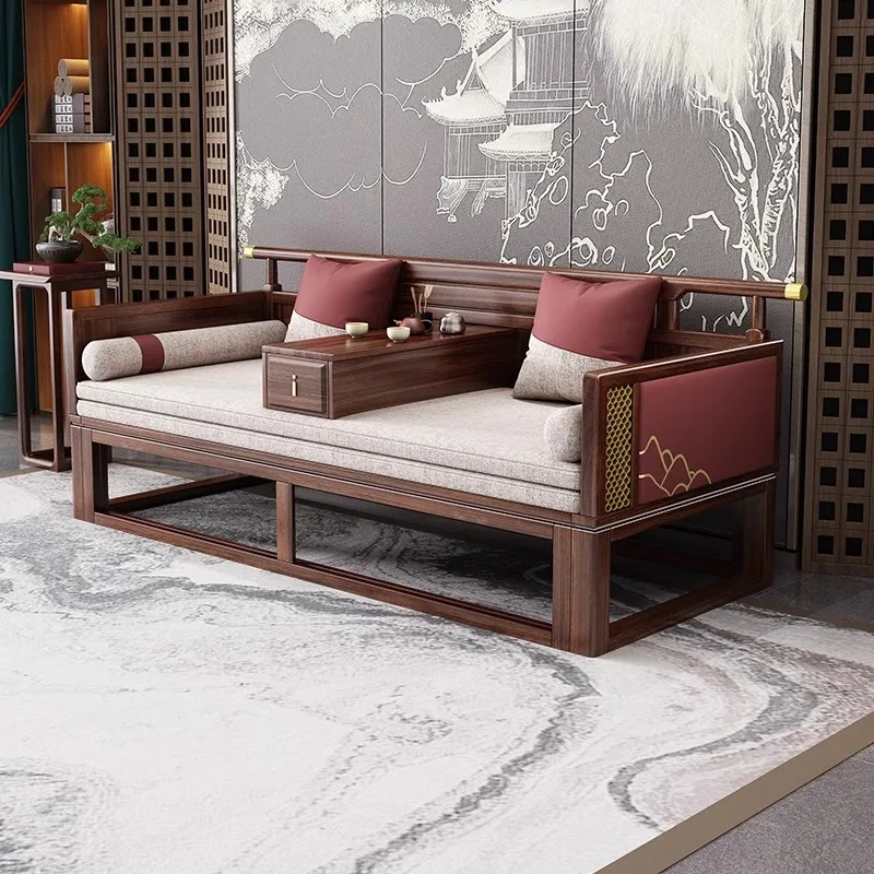 Ebony Arhat bed sofa with push-pull bed dual-purpose new Chinese light luxury improved chaise longue living room