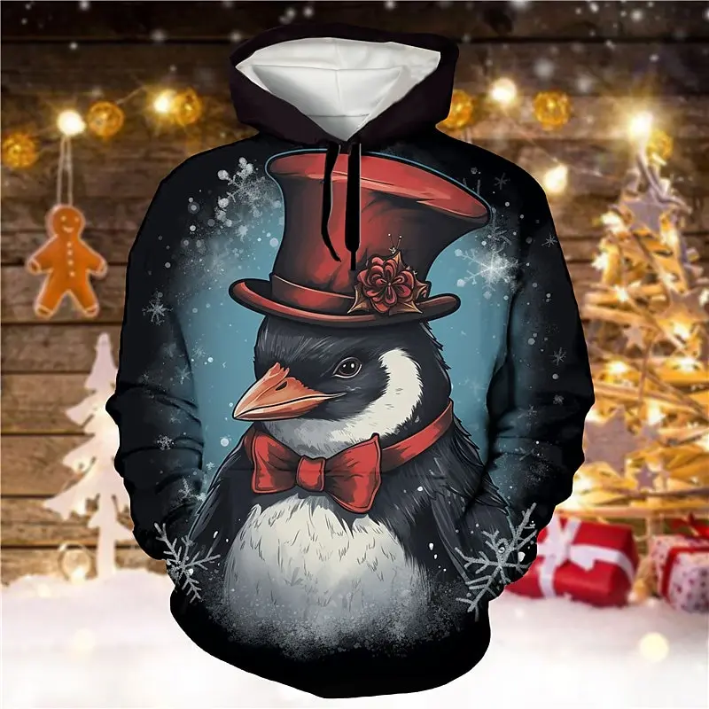 

Penguin Graphic Men's Hoodie Sweatshirt Animal Prints Autumn Daily Classic Casual 3D Pullover Black Christmas Day Men's costumes