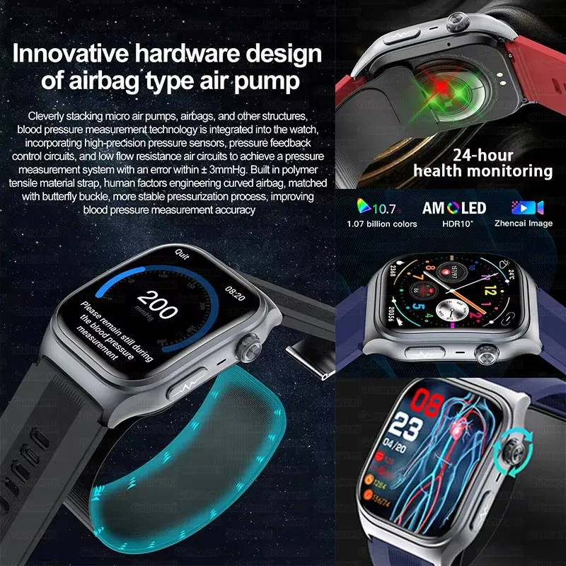 

New Air Pump Airbag Accurate Measure Smartwatch Micro Physical Examination Health Blood Pressure Fitness Sport Smart Watches Men