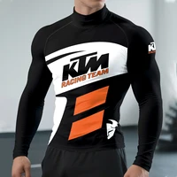 Camiseta Deportiva KTM Negra, Simple, Informal, para Uso Diario, Fitness, Moda, Estilo Moderno, para Hombre, Cuello Medio Alto, Manga Larga, para Ciclismo y Carreras