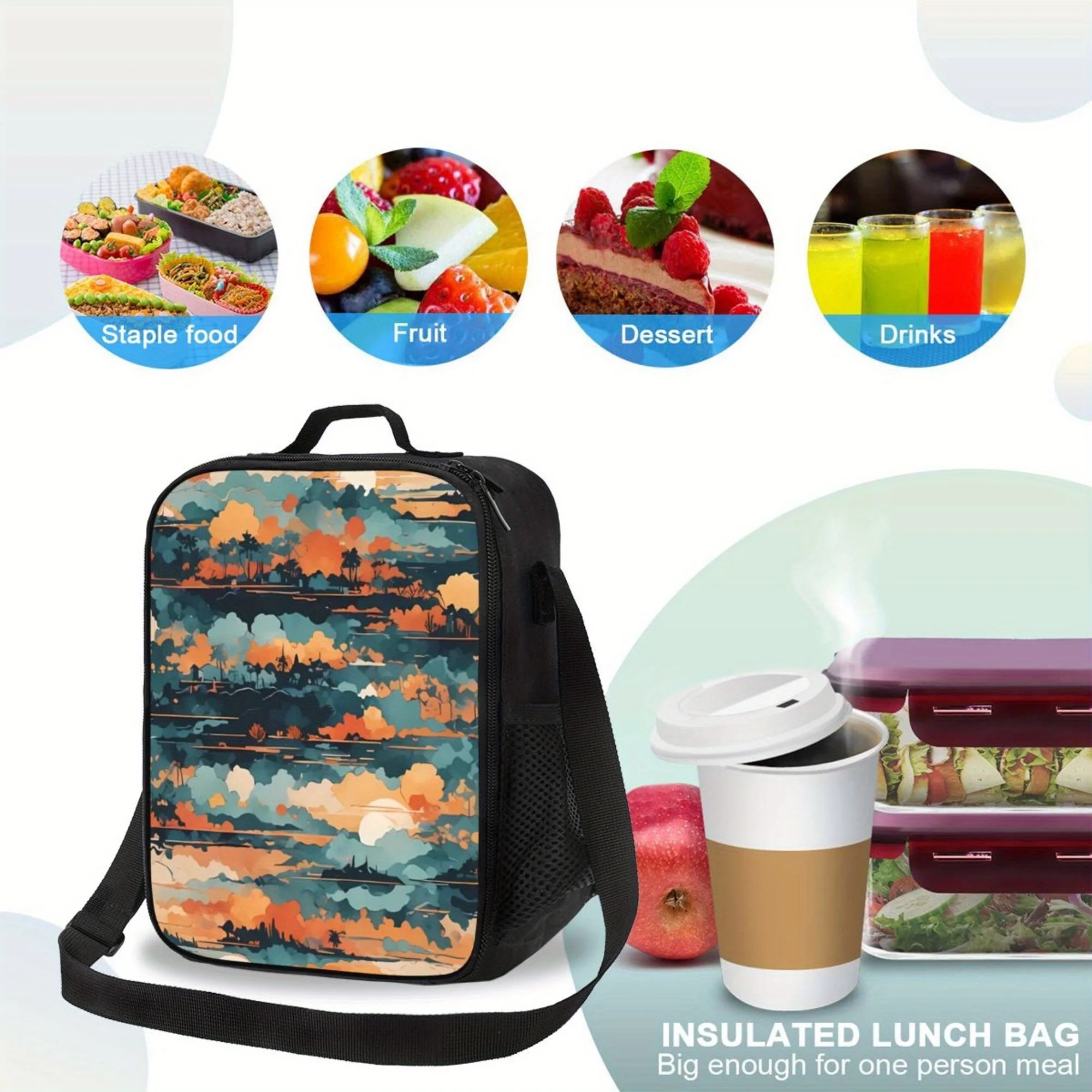 قطعة واحدة من نمط الكتابة على الجدران الملون، حقيبة تبريد محمولة قابلة لإعادة الاستخدام، حقيبة غداء عازلة، ضرورية للتخييم والنزهات على الشاطئ، #6