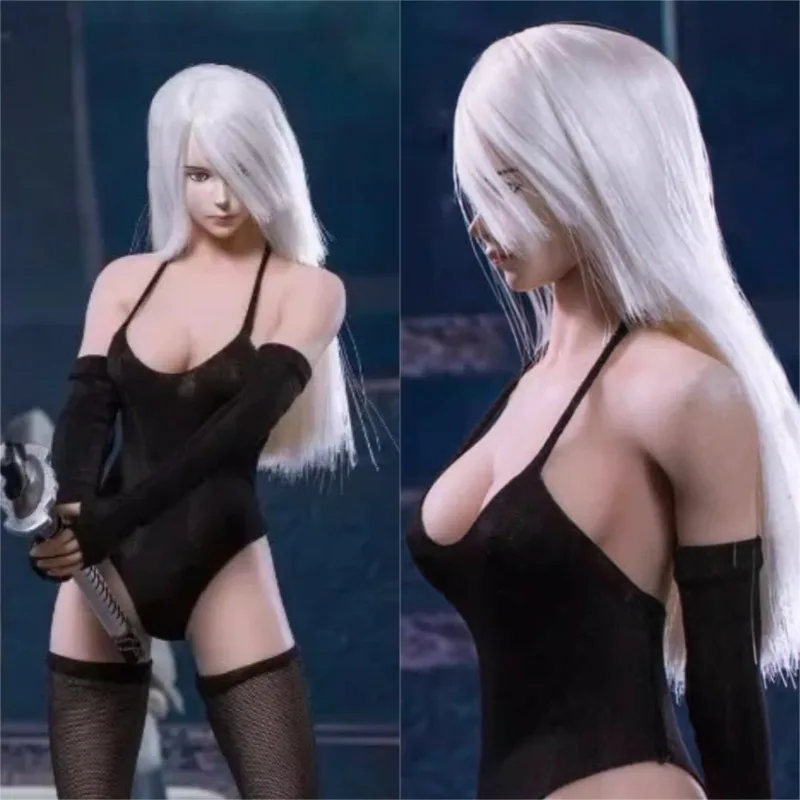 

1/6 Scale 2B Sister Head Carving Sculpt Mechanical Era Long Straight White Hair Beauty Girl Model for 12in PH TBL Body Toy