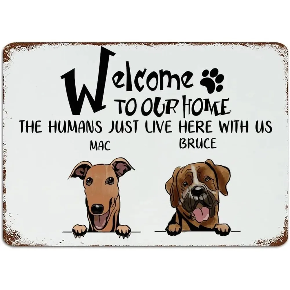 CIFbuy Custom Dog Names Vintage Metal Plaque, Welcome Home Pet Wall Ornament Gift