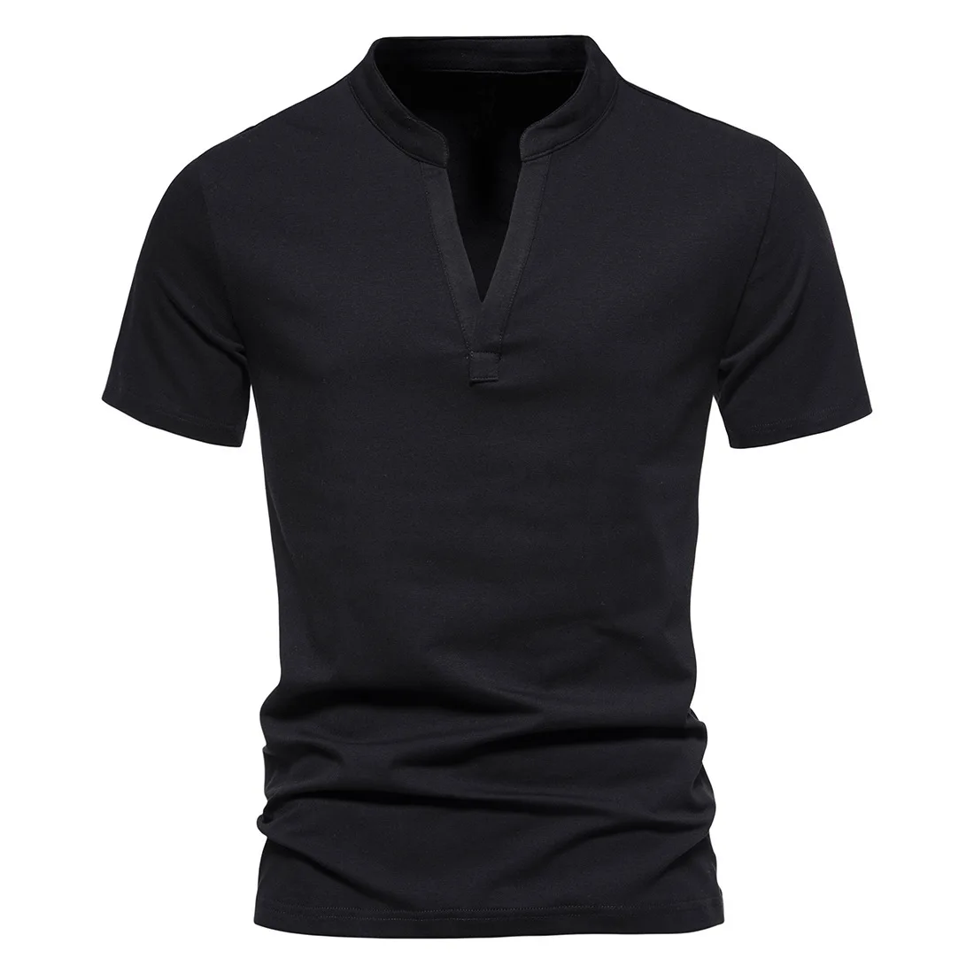 2023 Men Summer T-shirts Short Sleeve Tops Tees Shirts Stand Collar Solid T shirt Tshirts T07