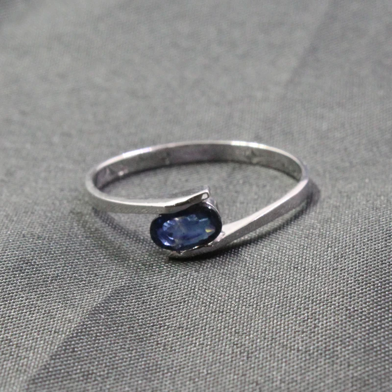 Simple Silver Sapphire Rings for Women 4mm*6mm 0.5ct Natural Sapphire Solid 925 Silver Sapphire Jewelry