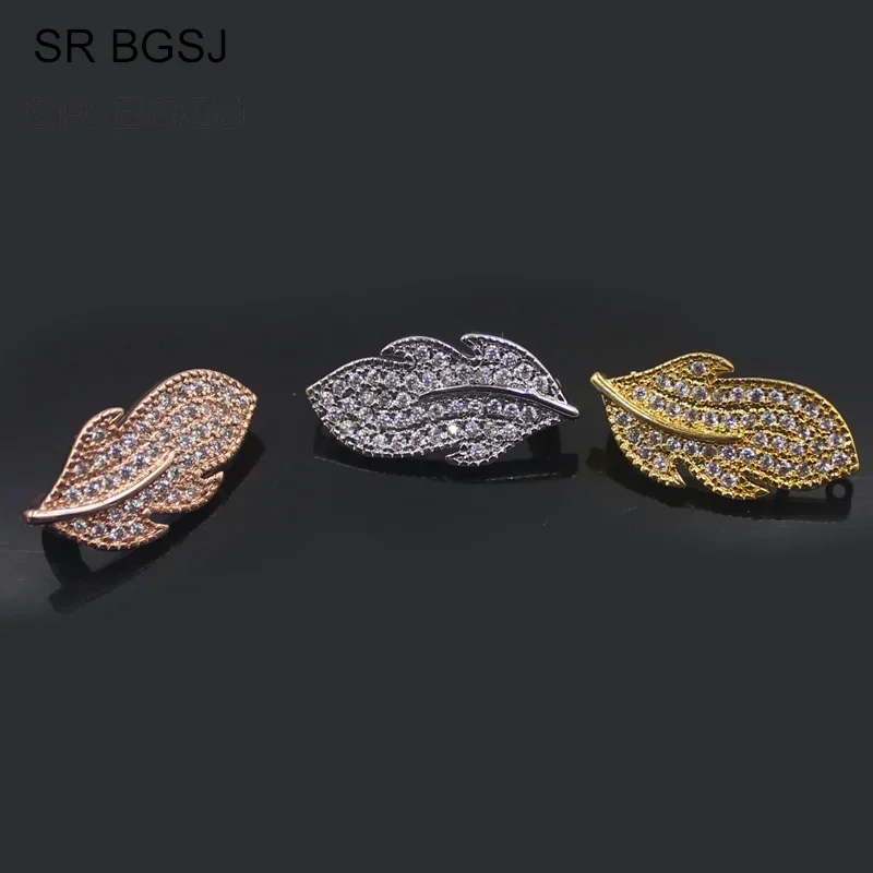 11x23mm Wholesale Micro Pave Cubic Zircon Leaf Drop Contact Jewelry Making Findings Clasp