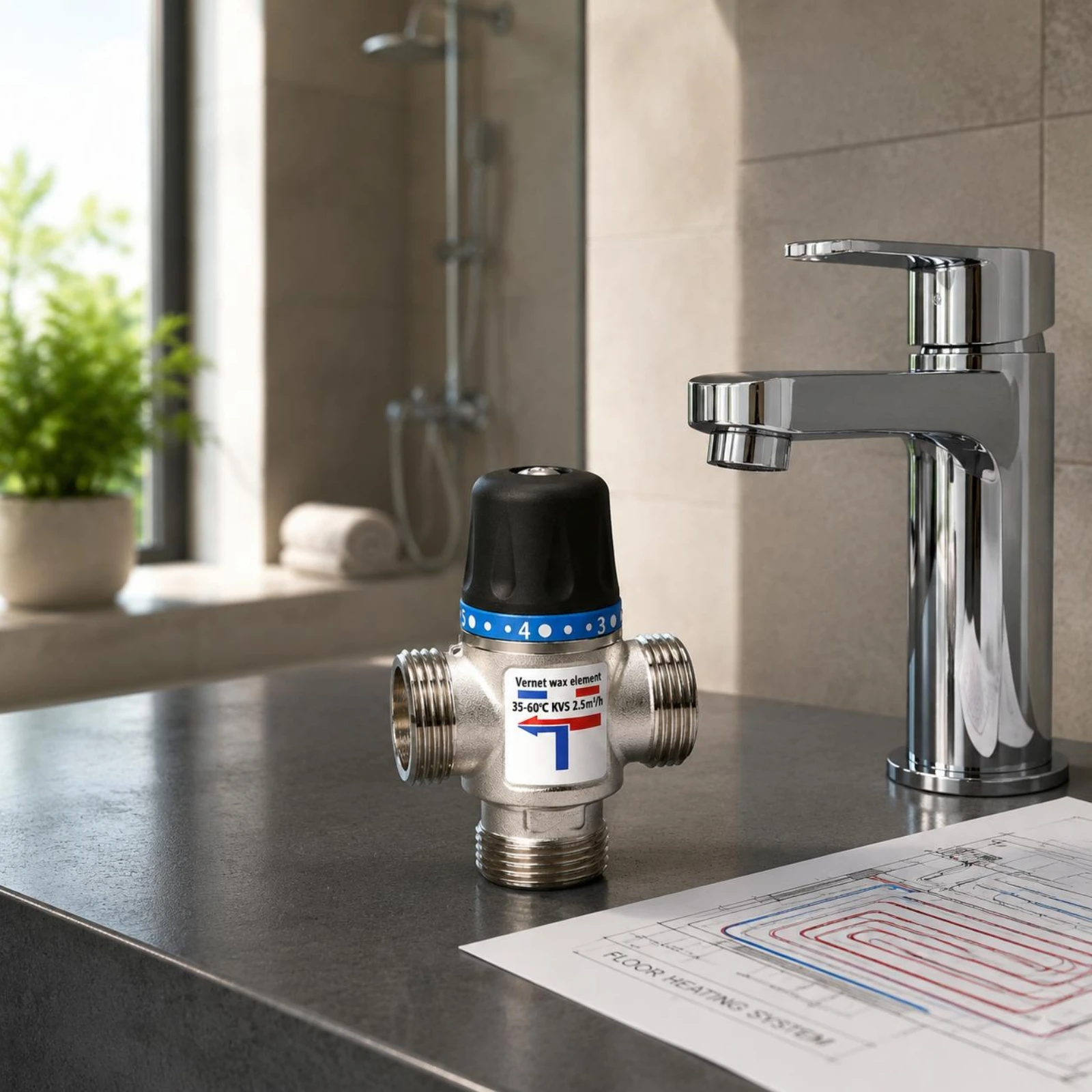 Thermostatic Mixing Valve Threaded Temperature Control Valve Plumbing Hardware T-Shaped Ribbed Ends for Heating Systems