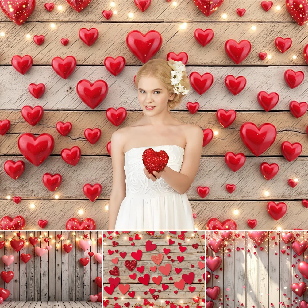

MOON.QG Photographic Background Heart Balloon February 14 Rustic Wooden Valentine's Day Backdrop Shooting Bridal Shower Lover