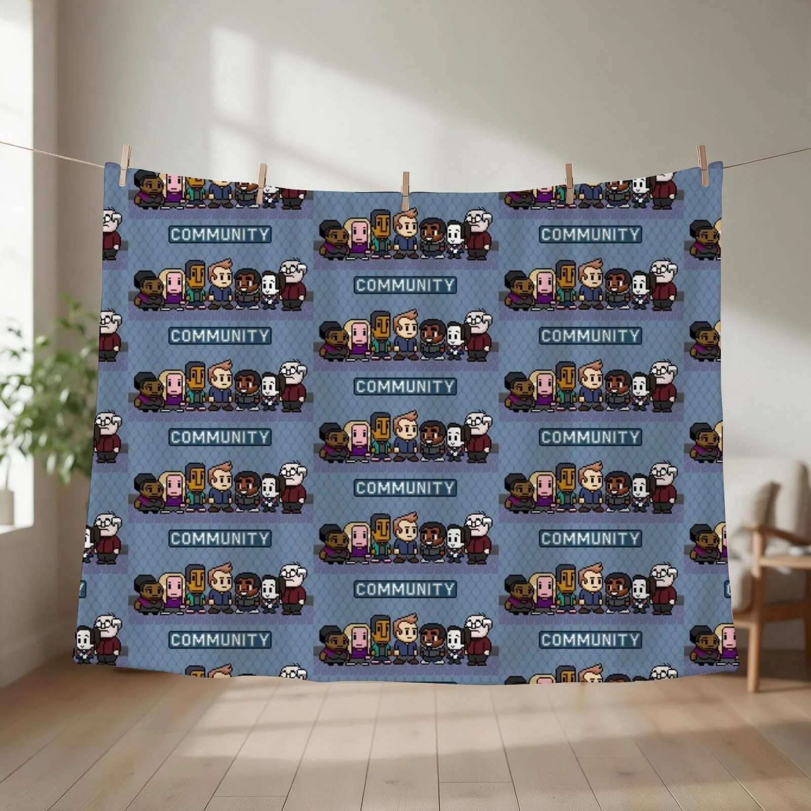 New Community characters in 8-bit Throw Blanket couch cozy soft plush fuzzy picnic outdoor blanket