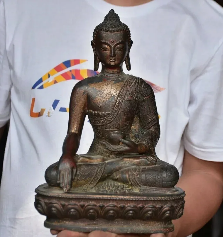 11 pulgadas Sakyamuni Buda bronce dorado India budismo Buda estatua antigua escultura