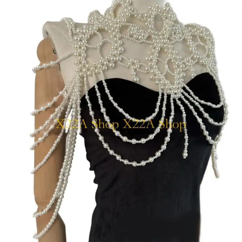 

Unique Multi Strand Pearls Necklace Long Tassels Shawl Chest Chain For Weddings Event