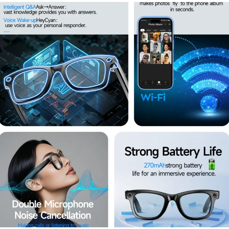 New AI Smart Voice Glasses, Video Music Calls Take Pictures To Identify Objects