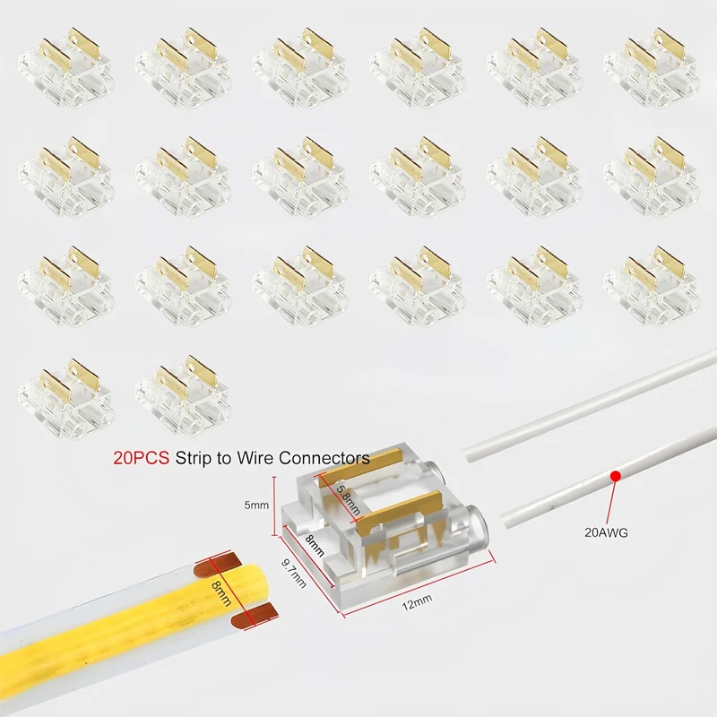 COB/ SMD8mm 2pin LED Strip Connector Board to Wire Without Wire for Strip Expansion & Connection, Used for Wireless Gapless