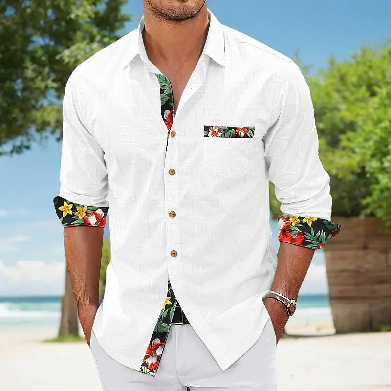 Men\'s shirts casual and comfortable summer Hawaiian beach shirts pocket floral lapel tops casual fashionable daily wear