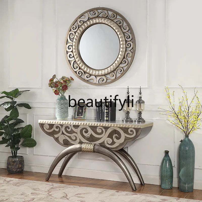 

Light Luxury Entrance Cabinet Entrance Corridor End View Table Villa Silver Foil Entrance Table