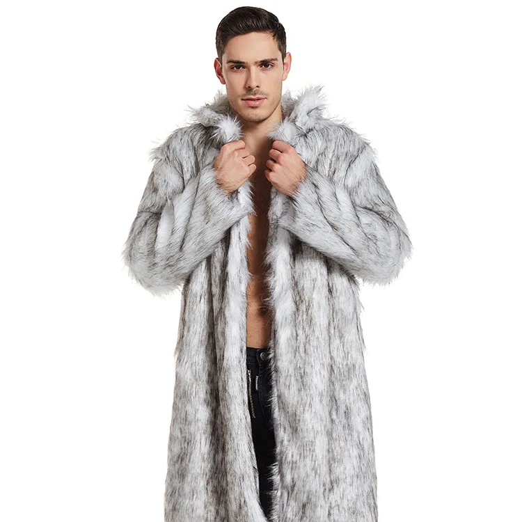 Men's Luxury Faux Fur Coat Male Thicked Cardigan Coat Thermal Long Coats Turndown Collar Winter Outerwear Ski Skat Outfit