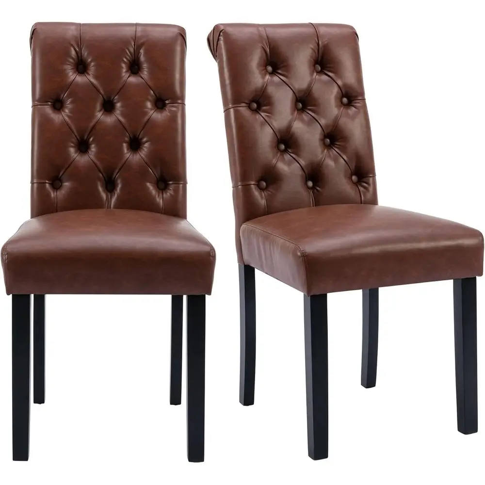 

Pair of Modern Living Room Chairs with High Back, Button-Tufted PU Leather, Comfortable Upholstered Side Chairs for Kitchen/Rest