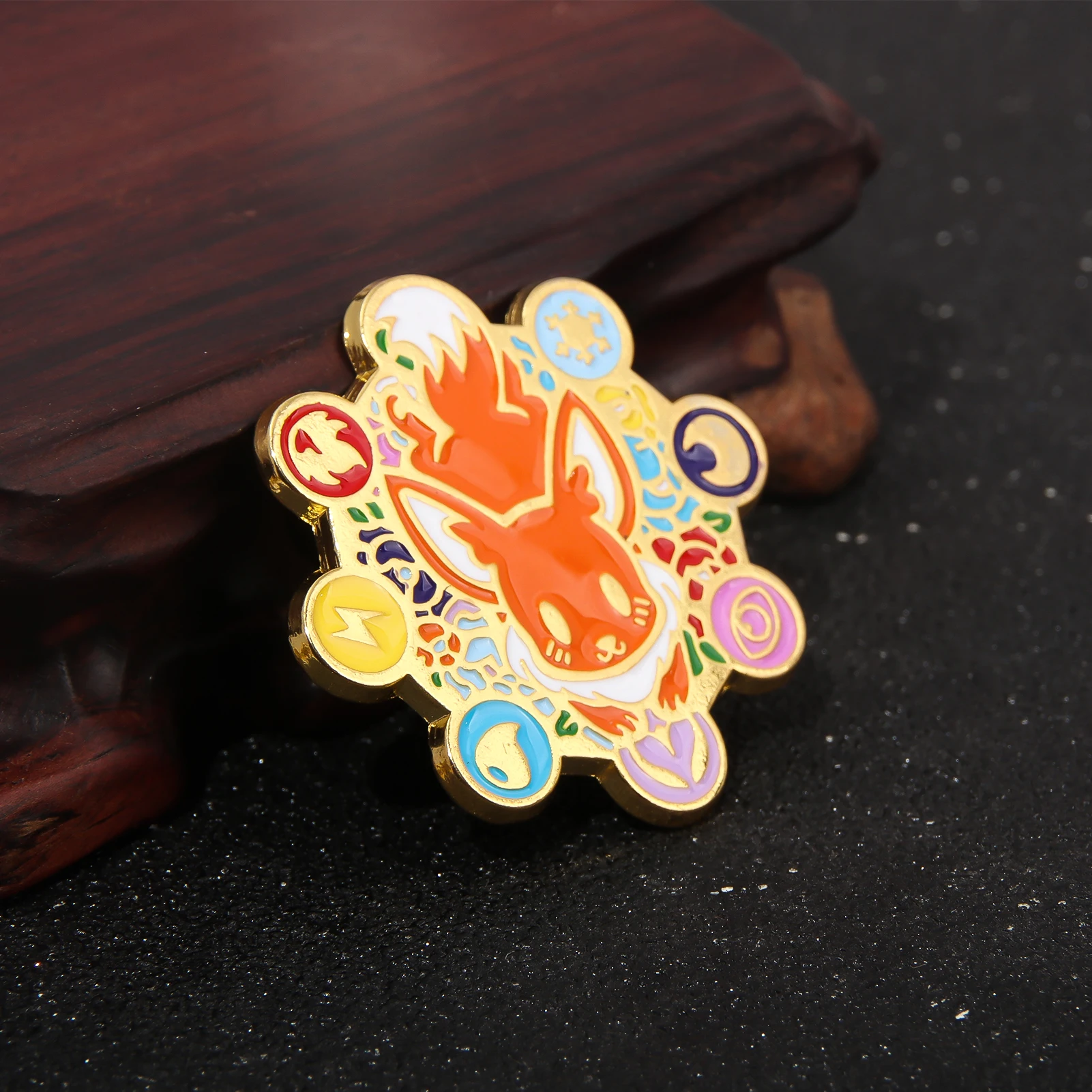 Anime Game Enamel Fox Monster Brooch Badge Nine Color Elements Elf Pins Fans Gift Cosplay Props For Men Women Backpack Jewelry
