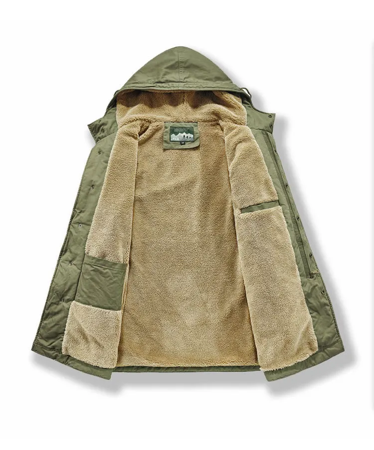 Neue Winter-Herrenjacken mit Kapuze und Pelzkragen, Warme Lange Fleece-Jacken, Hochwertige Outdoor-Freizeitjacken für Männer – Detail 10