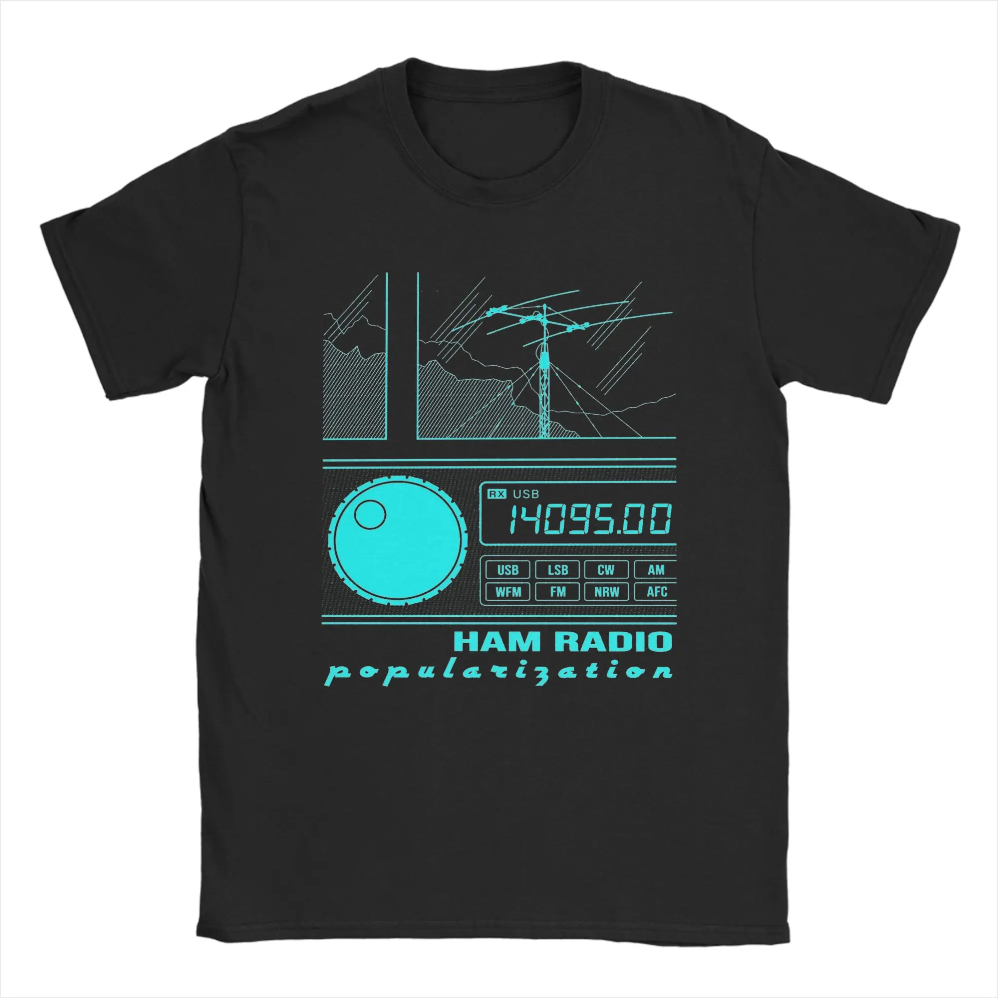 Novelty HAM Radio Amateur Operator Cyan Lines T Shirt Men's Round Neck Short Sleeve Tops  Cotton Summer Tops Shirts