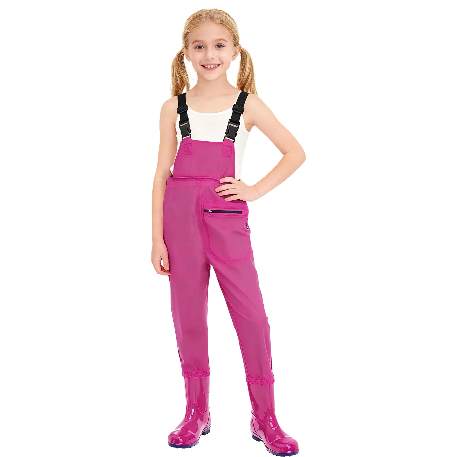 Unisex Kids Outdoor Sports Overalls Fishing Waders Adjustable Buckle Straps Jumpsuit Water-Resistant Overalls+Non-Slip Boots