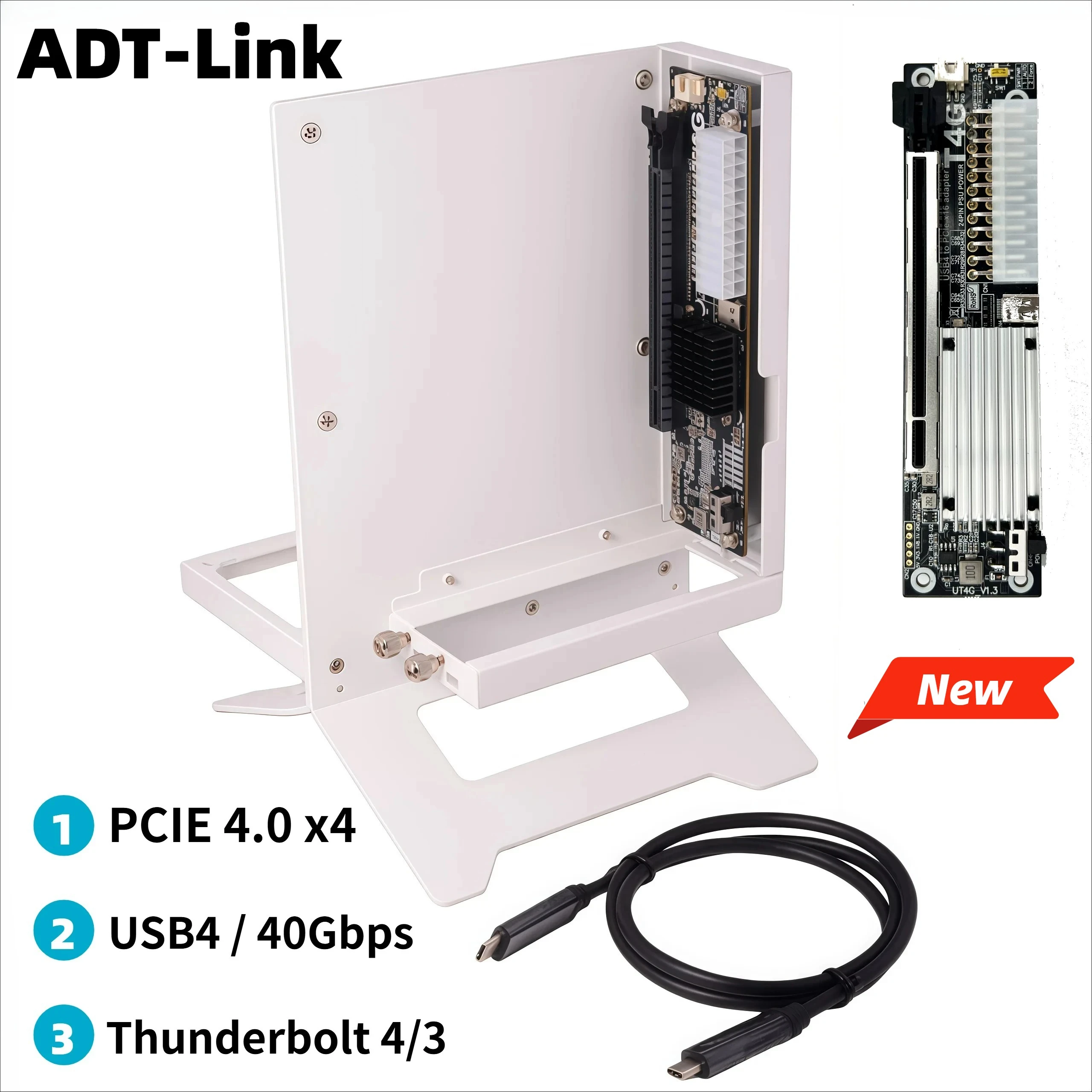 EGPU Thunderbolt 4/3 TB3/TB4 To PCIe X16 PCI-E 4.0 X4 GPU Dock External Graphics USB4 NUC ITX STX Laptop PC Gaming White Bracket
