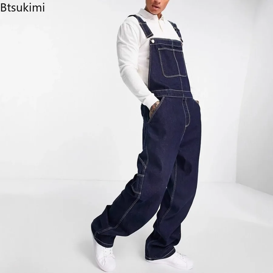 Denim Overalls Men's Fashion Casual Baggy Jumpsuits High Quality Multi-pockets Vintage Suspender Pants Men Jeans 2025 Streetwear