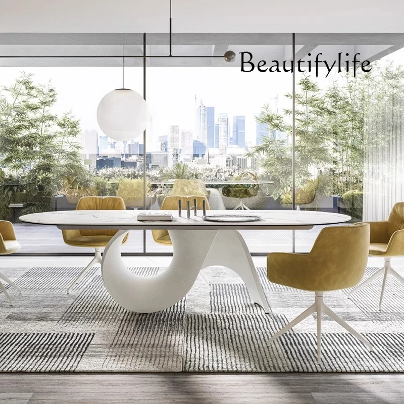 Nordic fiberglass dining table villa large special-shaped new model reception model room advanced tea table base