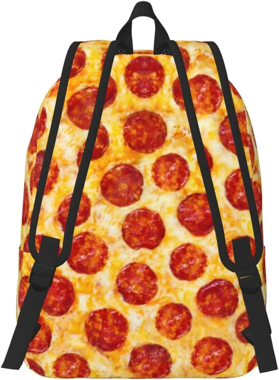 Ransel Pola Makanan Pizza Menyenangkan untuk Anak Perempuan Laki-laki Wanita Tas Buku Kanvas Ringan Tas Daypack Kasual untuk Perjalanan Luar Ruangan