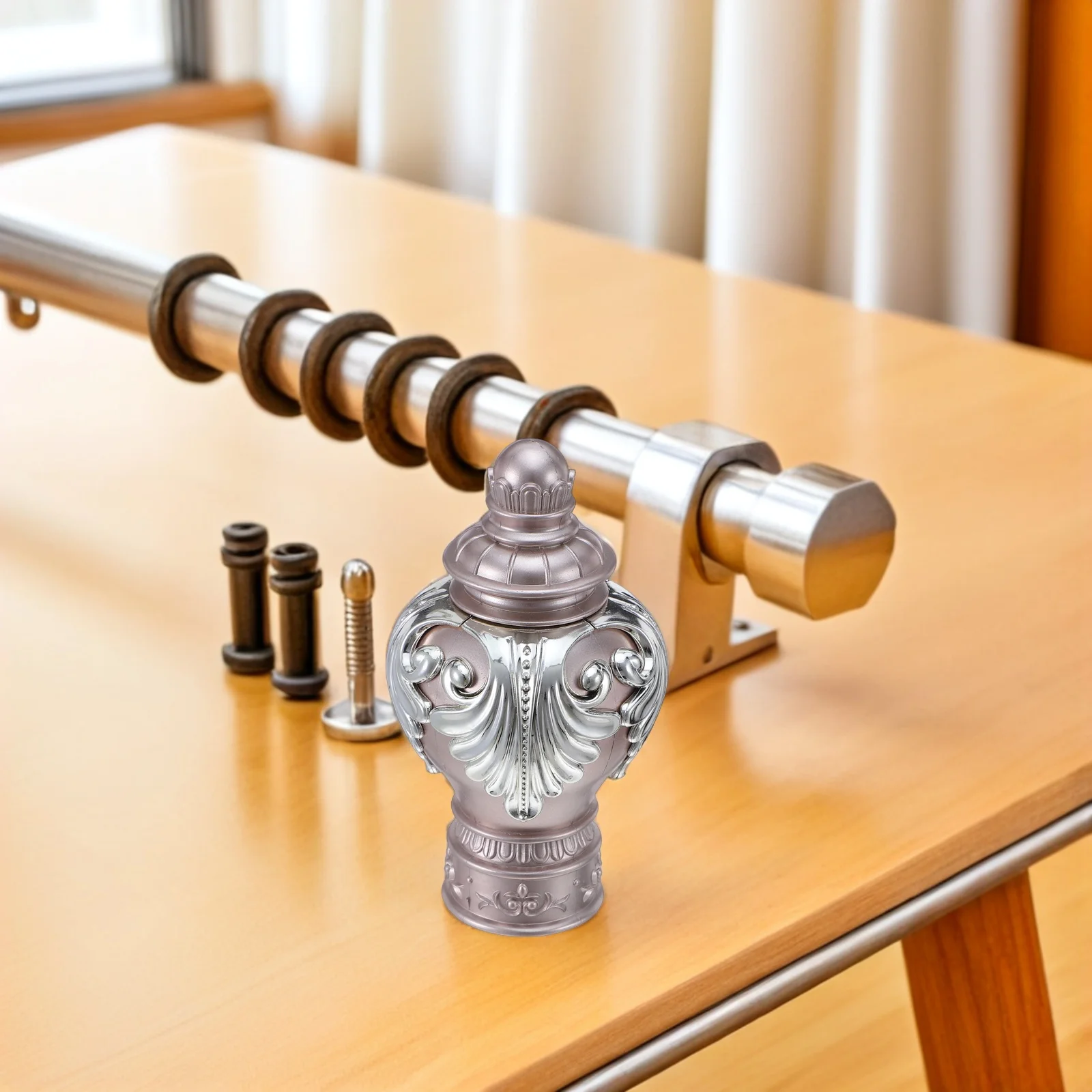 

4Pcs Decorative Rod End Caps - 28Mm Plastic Curtain Rod Finials - Vintage Style End Caps for Drapery Rods in Kitchen Bathroom