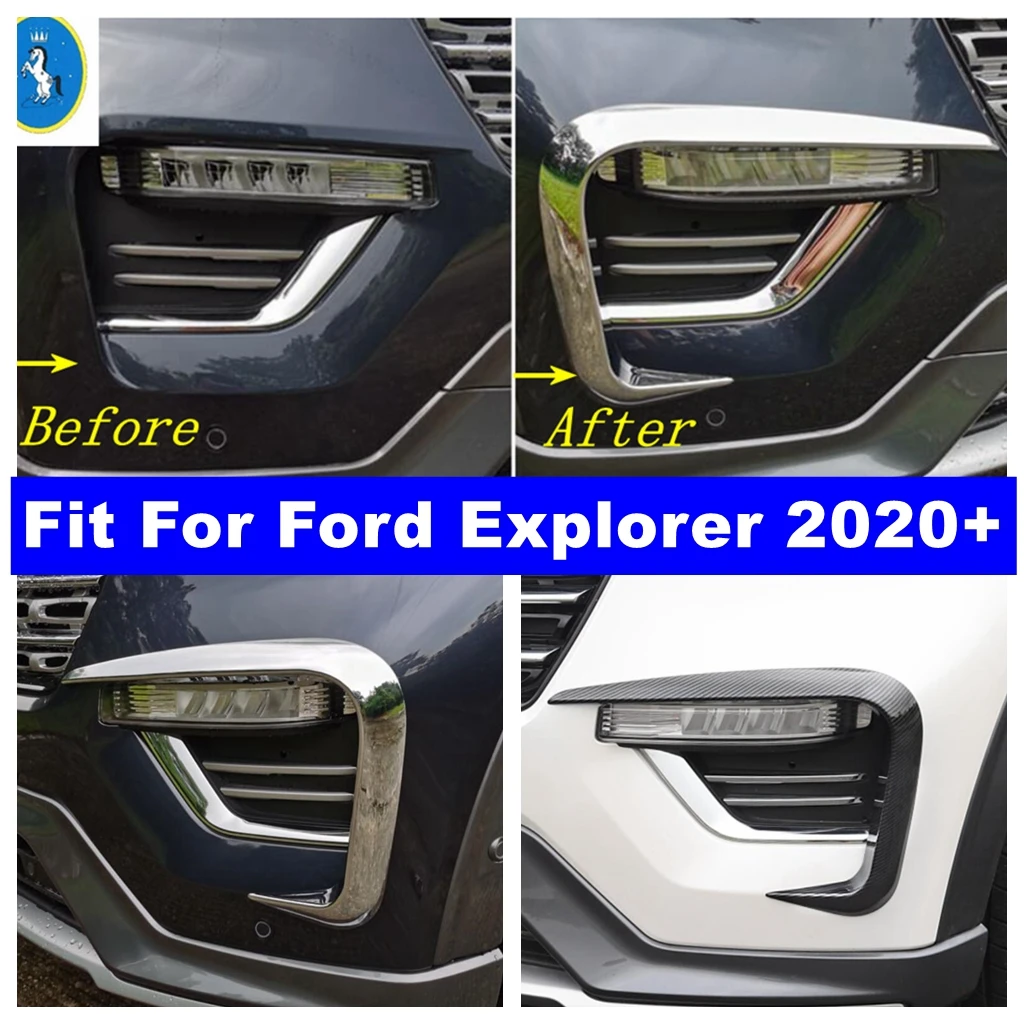 

Chrome / Carbon Fiber Front Bumper Fog Lights Lamps Eyelid Eyebrow Stripes Cover Trim For Ford Explorer 2020 - 2023 Accessories