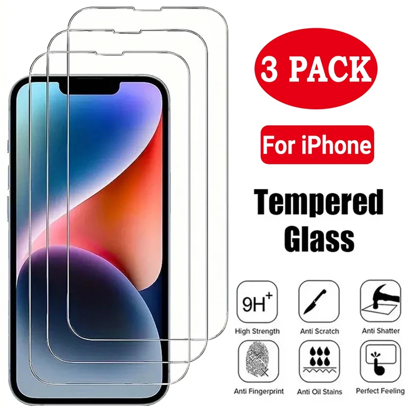 3PCS gehärtetes Glas Displayschutzfolie für IPhone 17 Air 16 15 14 13 11 Pro Max Plus 12 Mini 17Air 17Pro 16e i17 Klare Filmabdeckung